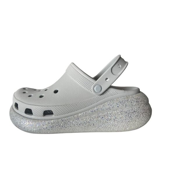 UNISEX CROCS PLATFORM CLOGS SILVER GLITTER WOMENS SIZE 12, MEN SIZE 10 - Picture 3 of 9